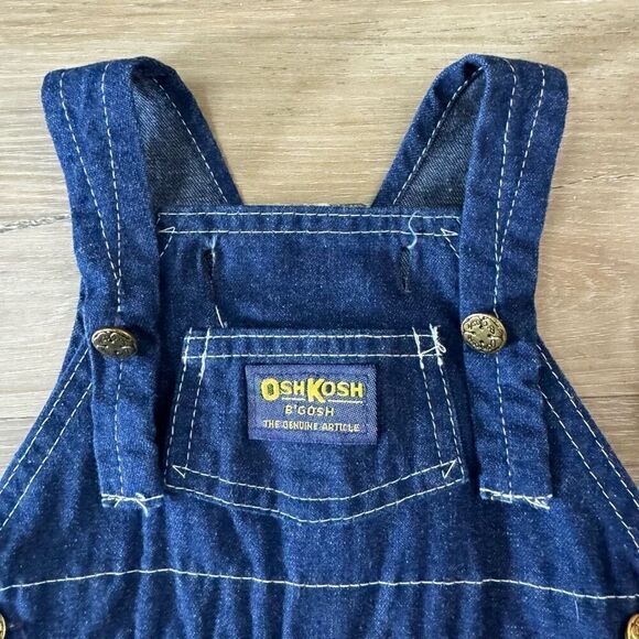 Vintage OshKosh B'Gosh Baby 6/9 Months Footie Denim Overalls Dark Blue Jean - Picture 2 of 8